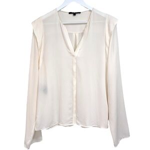 Derek Lam Nehru Soft White 100% Silk Sheer Long Sleeve Blouse Size 10